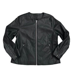 UNIQLO Women's Size XL Faux Leather Biker Motorcycle Style Jacket Black Full Zip